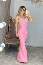 Elegant Beaded Fitted Strapless Evening Dress