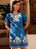Elegant Embroidered Wave Edge Floral Dress