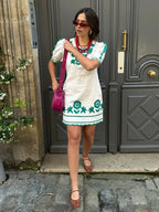 Elegant Embroidered Wave Edge Floral Dress