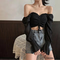 Elegant Fashion Puff Arm Chiffon Crop Women's - Blouse Top