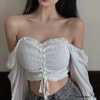 Elegant Fashion Puff Arm Chiffon Crop Women's - Blouse Top