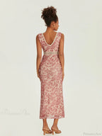 Elegant Floral Fishtail Lace Trim Wrap V-neck Bodycon Floral Dress