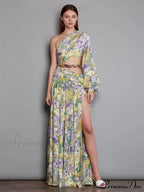 Elegant Floral Irregular Cut Out Long Sleeve Dress