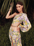 Elegant Floral Irregular Cut Out Long Sleeve Dress