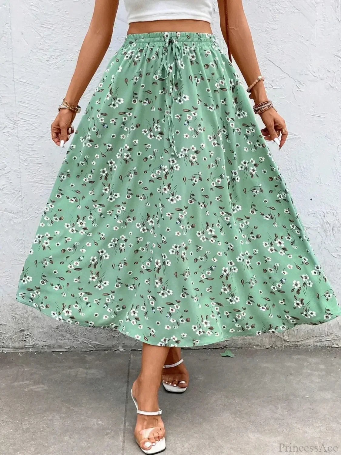 Elegant Fragmented Flower Half Skirt Drawstring Lace Casual Fashion