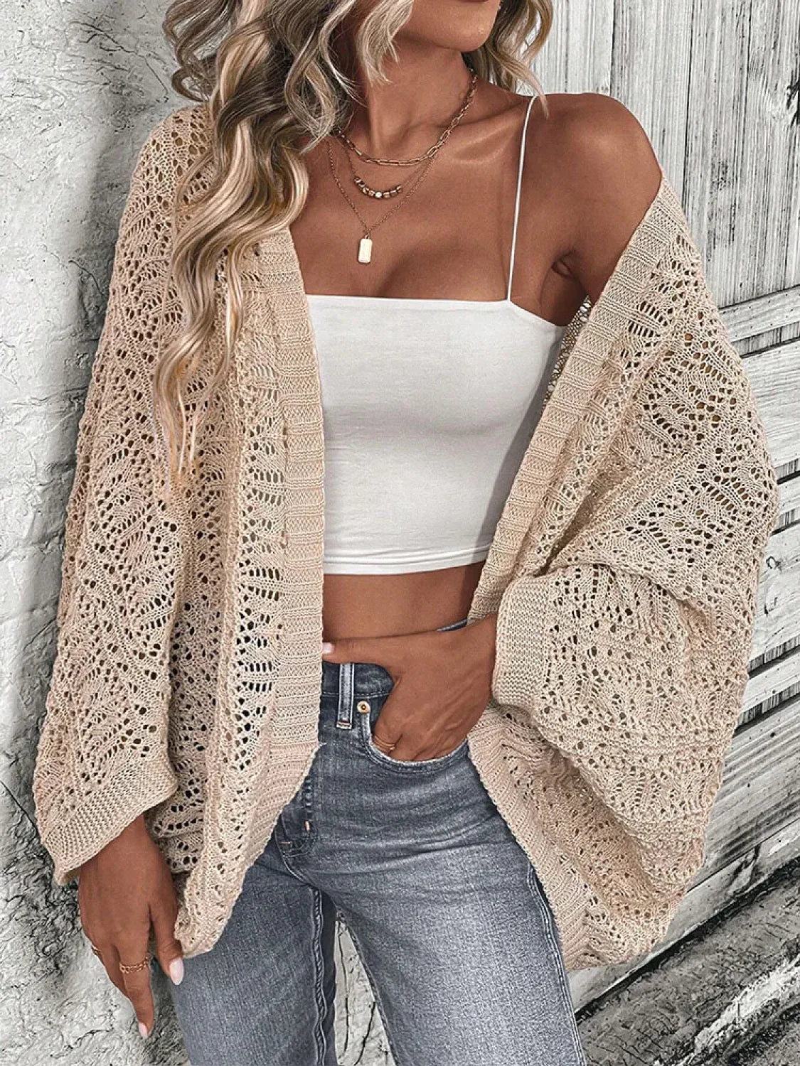 Elegant Front Open Batwing Sleeve Loose Knit Cardigan