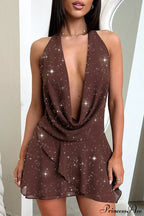 Elegant Halter Sequin Solid Color Short Party Dress
