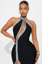 Elegant Halter Sleeveless High Waist Slit Evening Dress