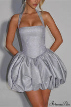 Elegant Halter Tie Puff Party Dress