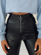 Elegant High Waist Faux Leather Pants