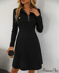 Elegant Knee-Length Dress with Lapels