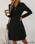 Elegant Knee-Length Dress with Lapels
