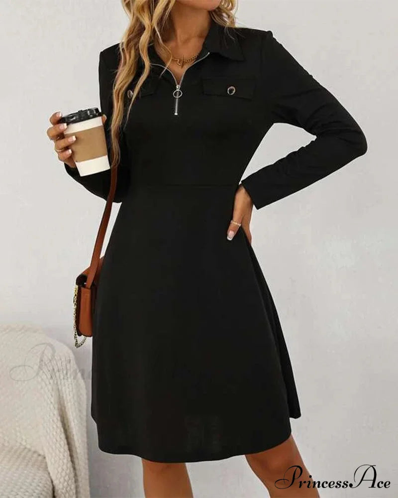 Elegant Knee-Length Dress with Lapels
