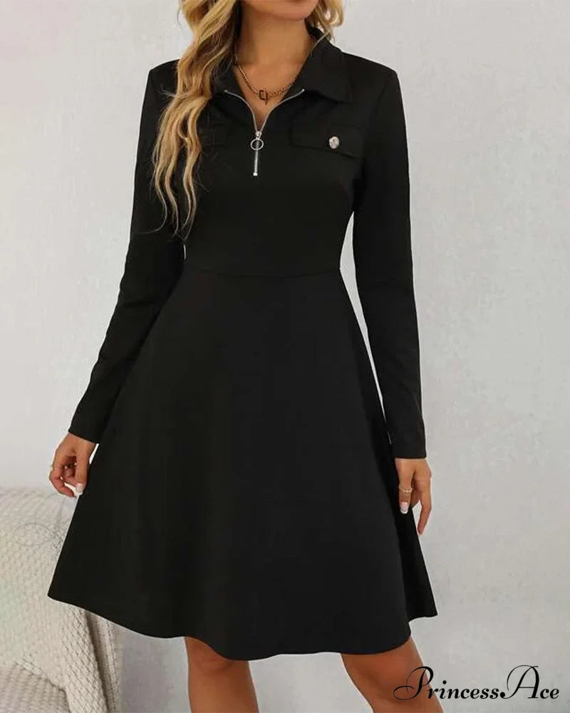 Elegant Knee-Length Dress with Lapels