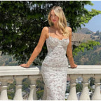 Elegant Lace Mesh Sheer Party Dress