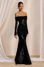 Elegant Lace Off-the-Shoulder Long Sleeve Bodycon Evening Dress