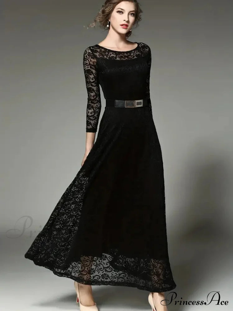 Elegant Lace Party Casual Dress with 3/4 Sleeves