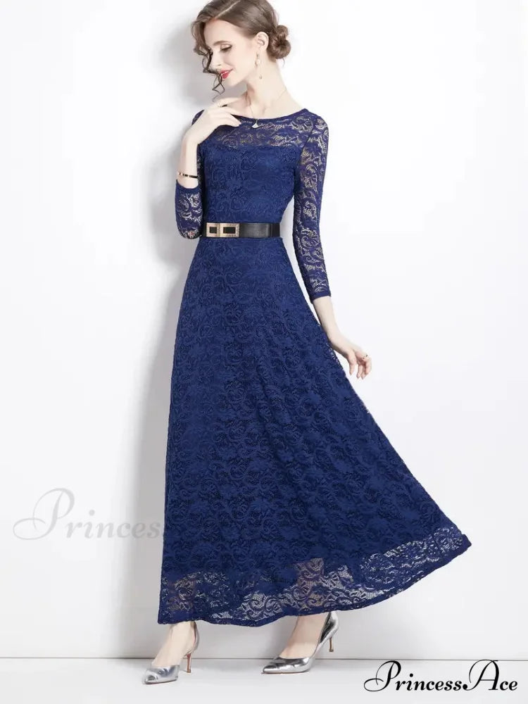Elegant Lace Party Casual Dress with 3/4 Sleeves