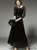 Elegant Lace Party Casual Dress with 3/4 Sleeves