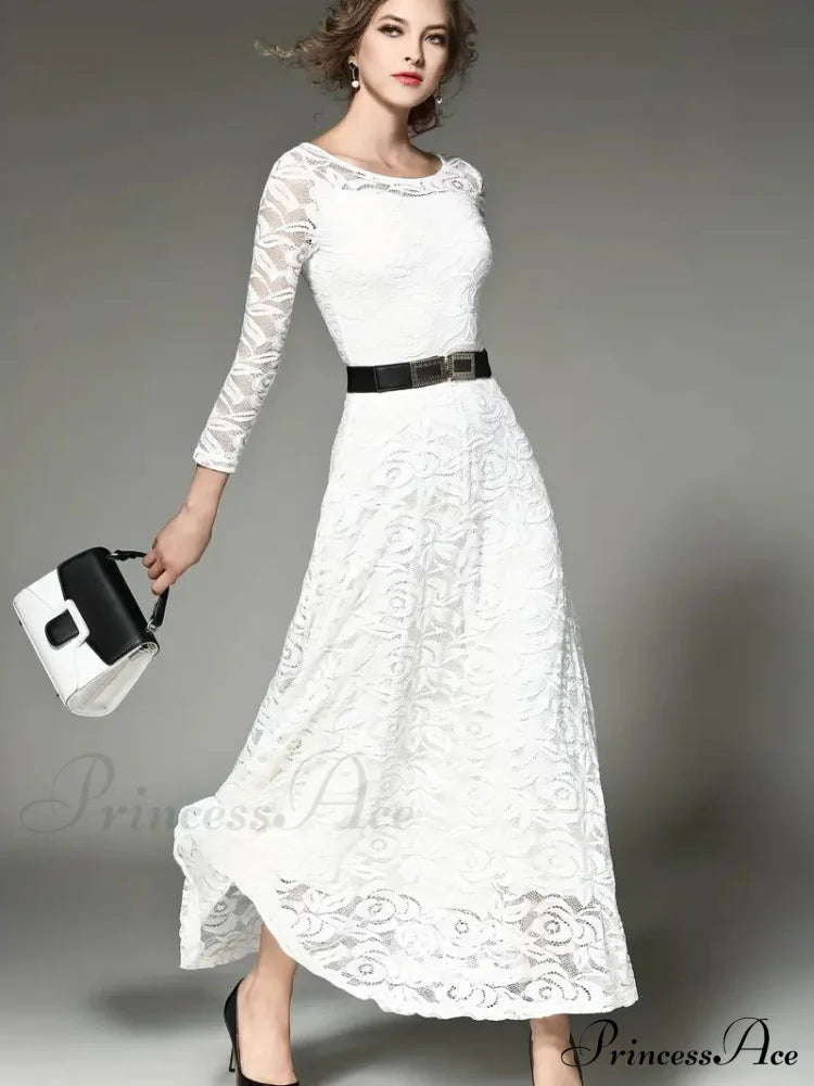 Elegant Lace Party Casual Dress with 3/4 Sleeves