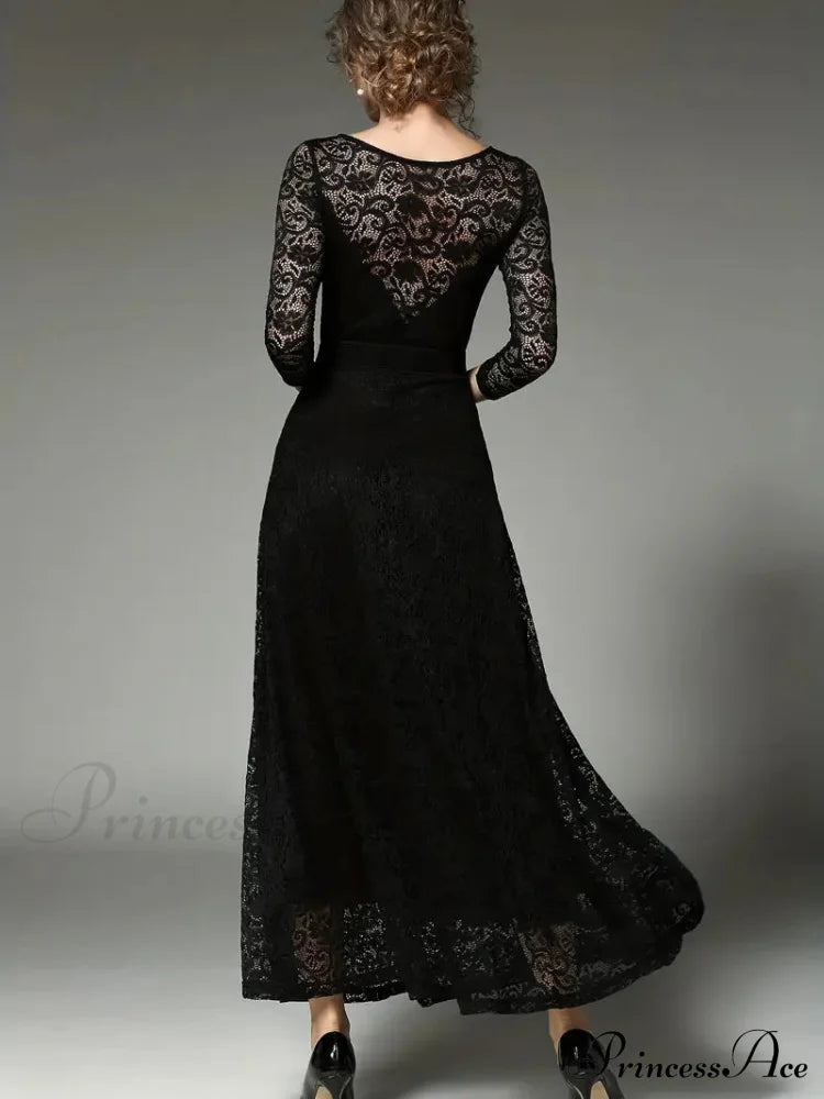 Elegant Lace Party Casual Dress with 3/4 Sleeves