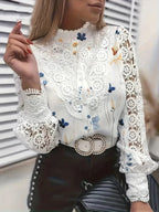 Elegant Lace Patchwork White Blouse