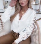 Elegant Lace Patchwork White Blouse