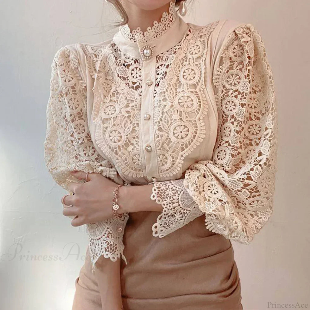 Elegant Lace Patchwork White Blouse