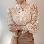 Elegant Lace Patchwork White Blouse