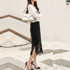 Elegant Lace Skirt with Double Slits Slimming Plus Size Skirt