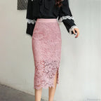 Elegant Lace Skirt with Double Slits Slimming Plus Size Skirt