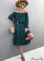 Elegant Lace-Up One-Shoulder Long Dress