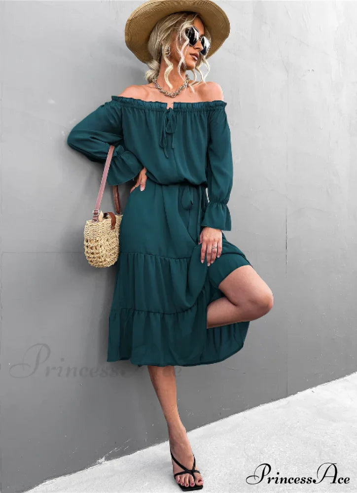 Elegant Lace-Up One-Shoulder Long Dress