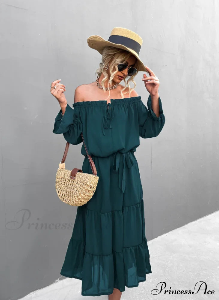 Elegant Lace-Up One-Shoulder Long Dress