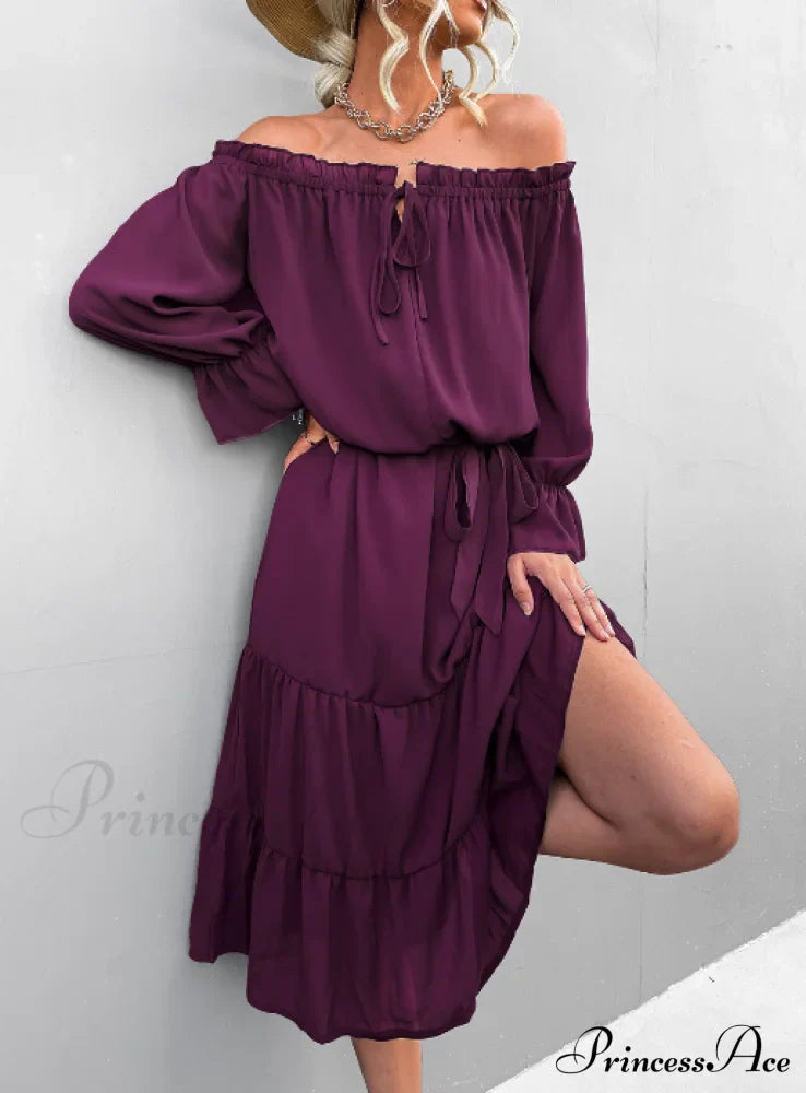 Elegant Lace-Up One-Shoulder Long Dress