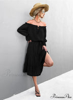 Elegant Lace-Up One-Shoulder Long Dress