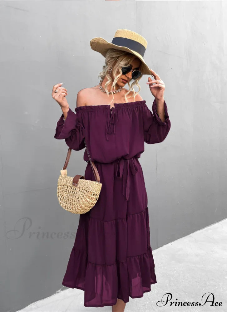 Elegant Lace-Up One-Shoulder Long Dress