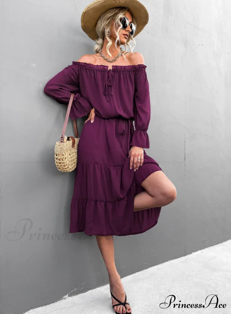Elegant Lace-Up One-Shoulder Long Dress