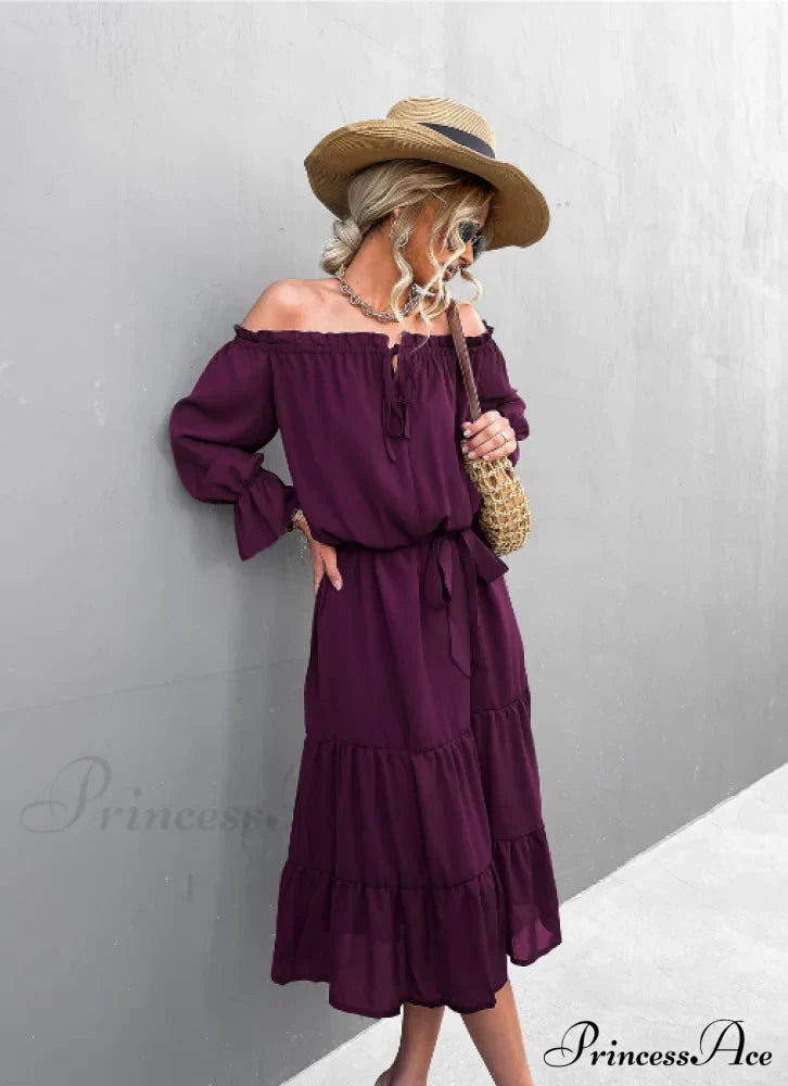 Elegant Lace-Up One-Shoulder Long Dress