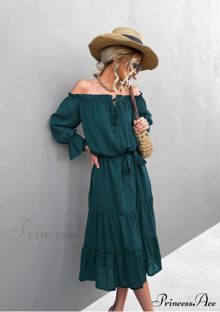 Elegant Lace-Up One-Shoulder Long Dress