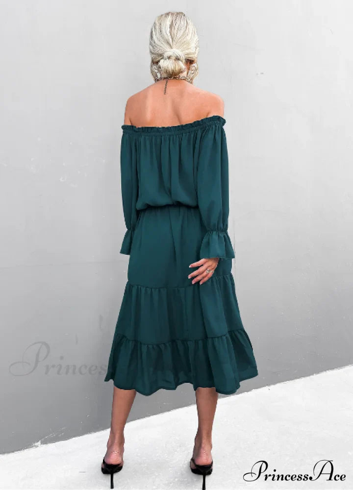 Elegant Lace-Up One-Shoulder Long Dress