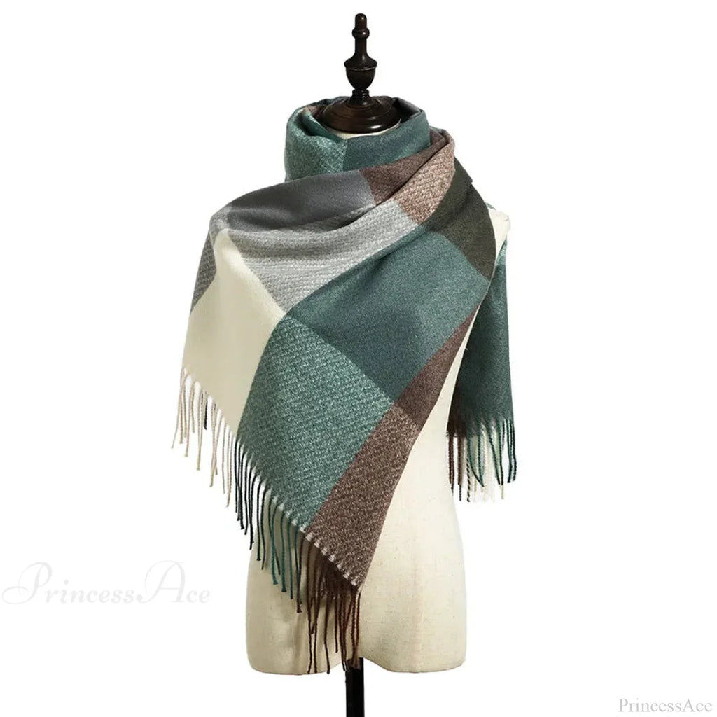Elegant Lady Style Cashmere Tassel Luxury Scarf - Autumn Winter Striped Plaid