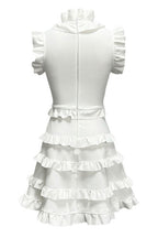 Elegant Layered Ruffle High Neck A Line Sleeveless Bandage Party Mini Dress - White