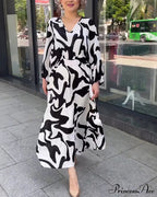 Elegant Long-Sleeved Dress with Fashion Print