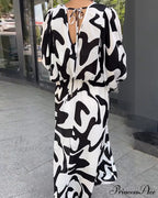 Elegant Long-Sleeved Dress with Fashion Print