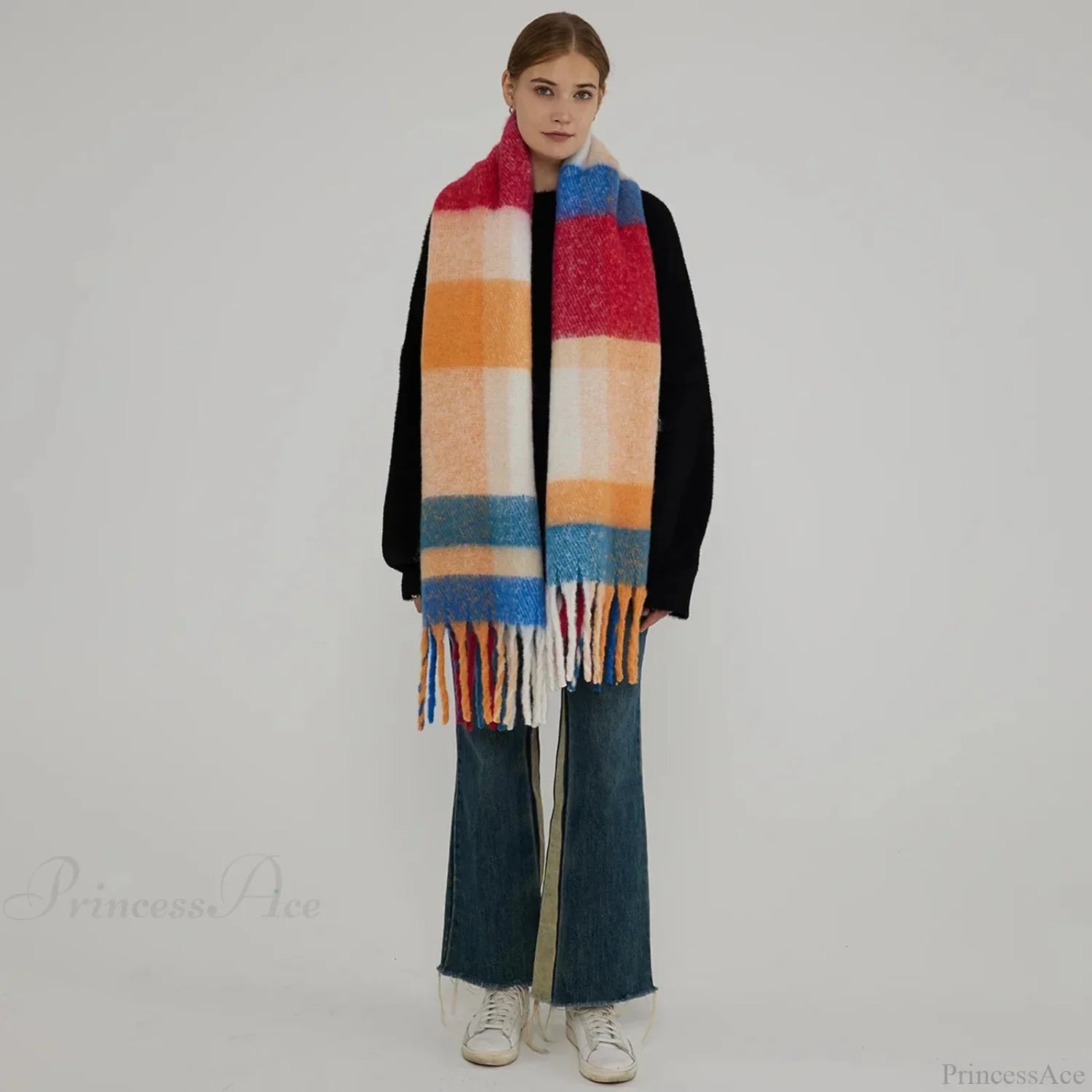 Elegant Minimalist Imitation Cashmere Scarf with Tassel