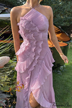 Elegant Neck Strap Ruffles Backless Floral Dress