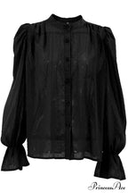 Elegant Neckline Mandarin - Flounce Blouse Solid 3 Color Options