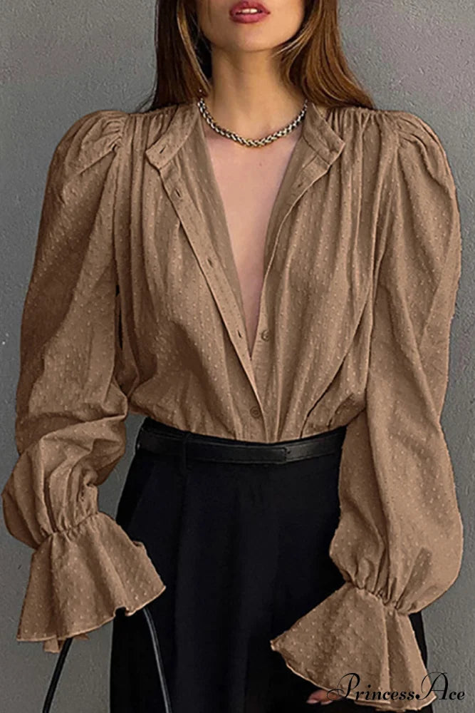 Elegant Neckline Mandarin - Flounce Blouse Solid 3 Color Options