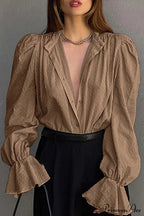 Elegant Neckline Mandarin - Flounce Blouse Solid 3 Color Options